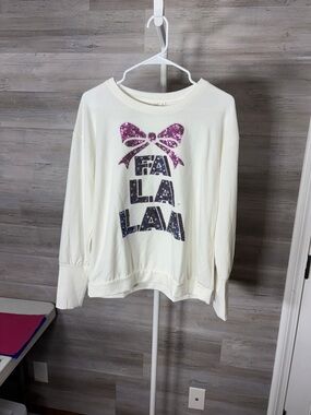 Cato White Sweatshirt with Pink Glitter Bow & Navy Glitter 'FA LA LA' 1257